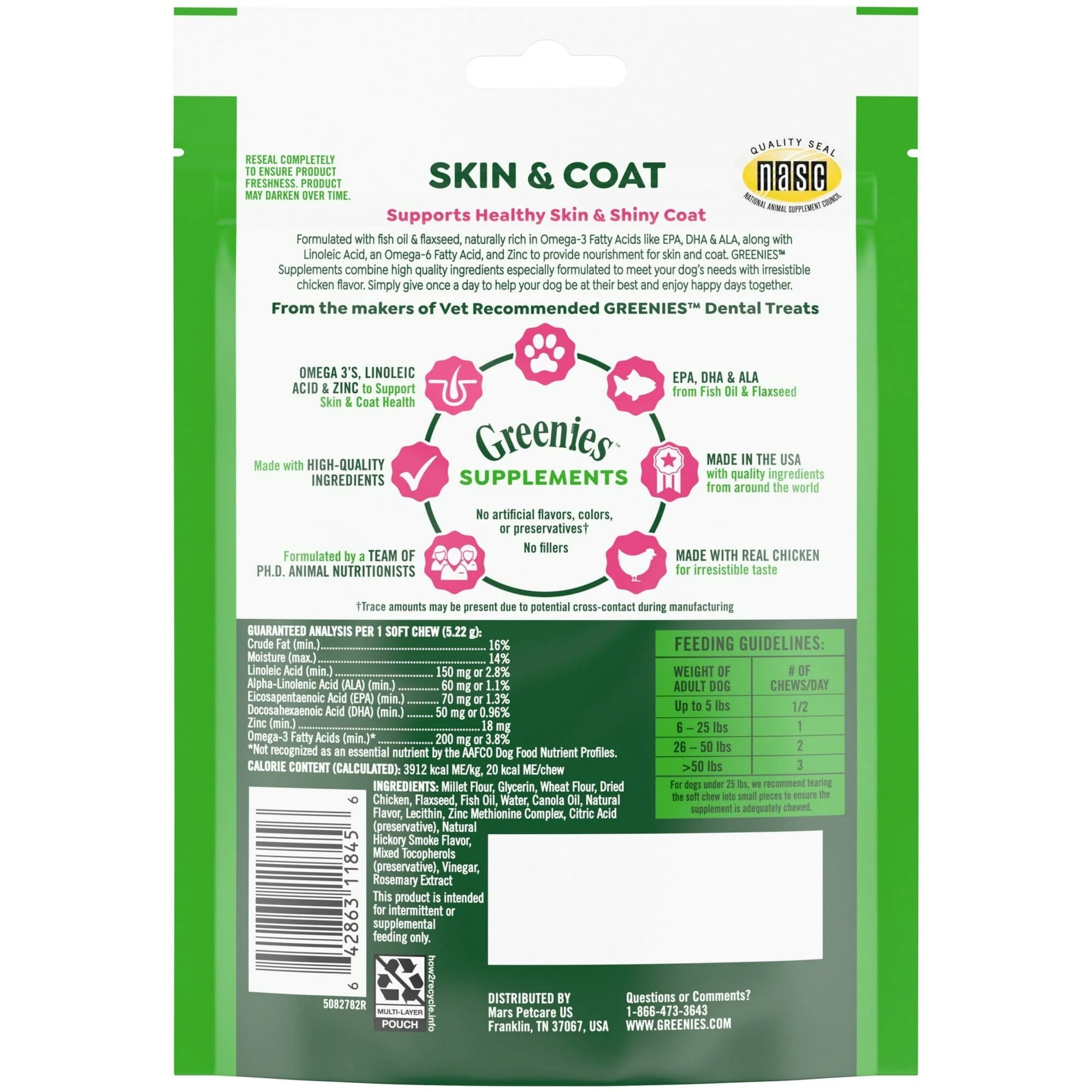 Greenies Skin and Coat Omega-3 Adult Soft Chew Dog Supplements - 40 Count - 7.37 Oz - Image 2