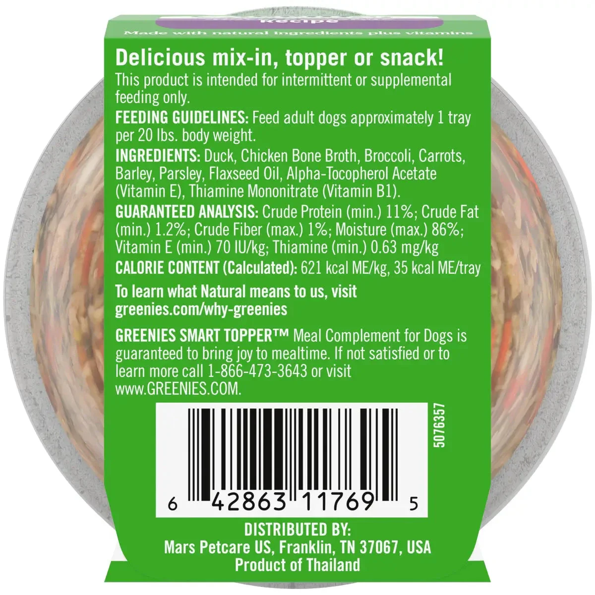 Greenies Smart Topper Wet Mix-In Duck Broccoli Carrots and Barley Dog Food Topper Trays - 2 Oz - Case of 10 - Image 2