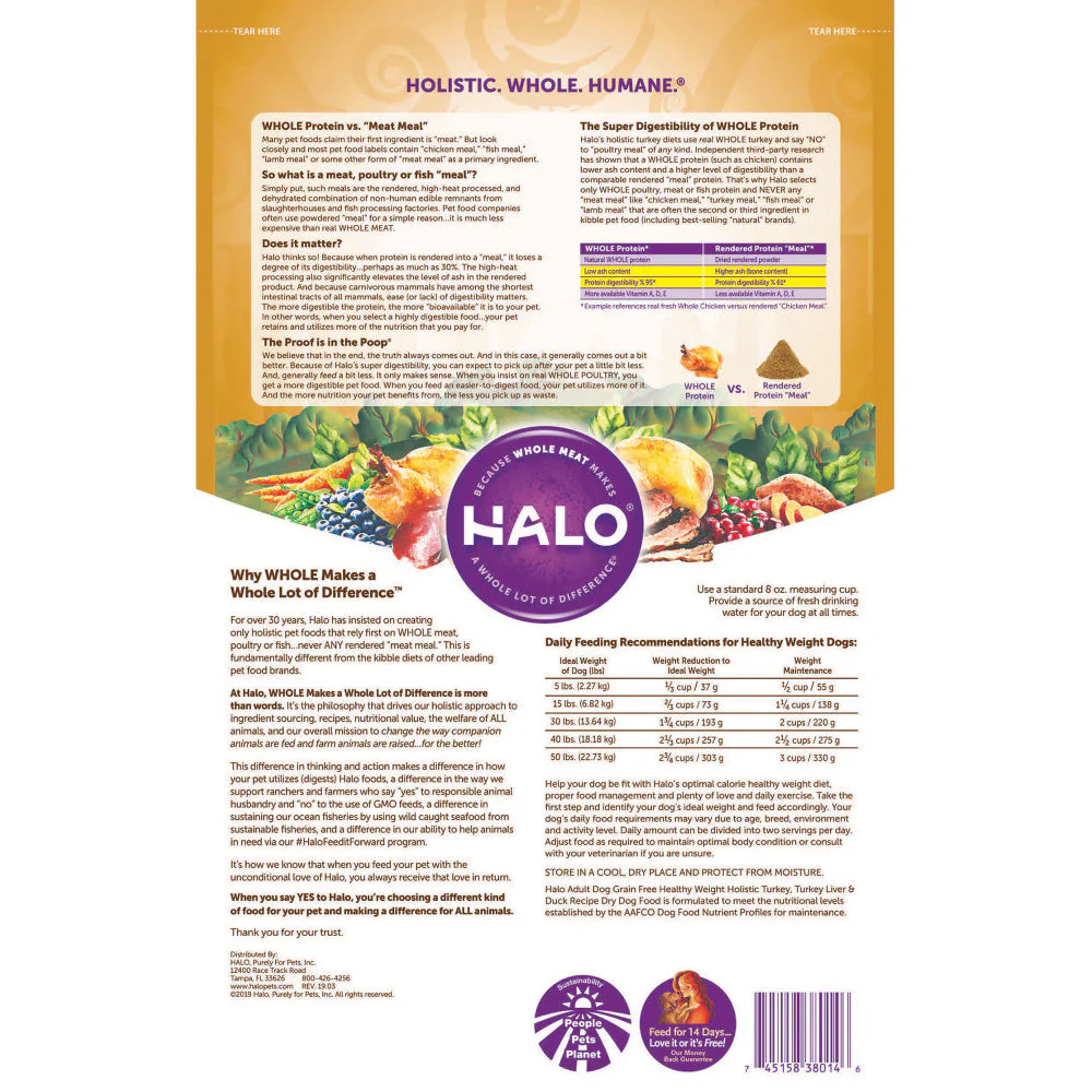 Halo Adult Healthy Weight Grain Free Holistic Turkey, Turkey Liver & Duck Recipe Dry Dog Food - Image 10