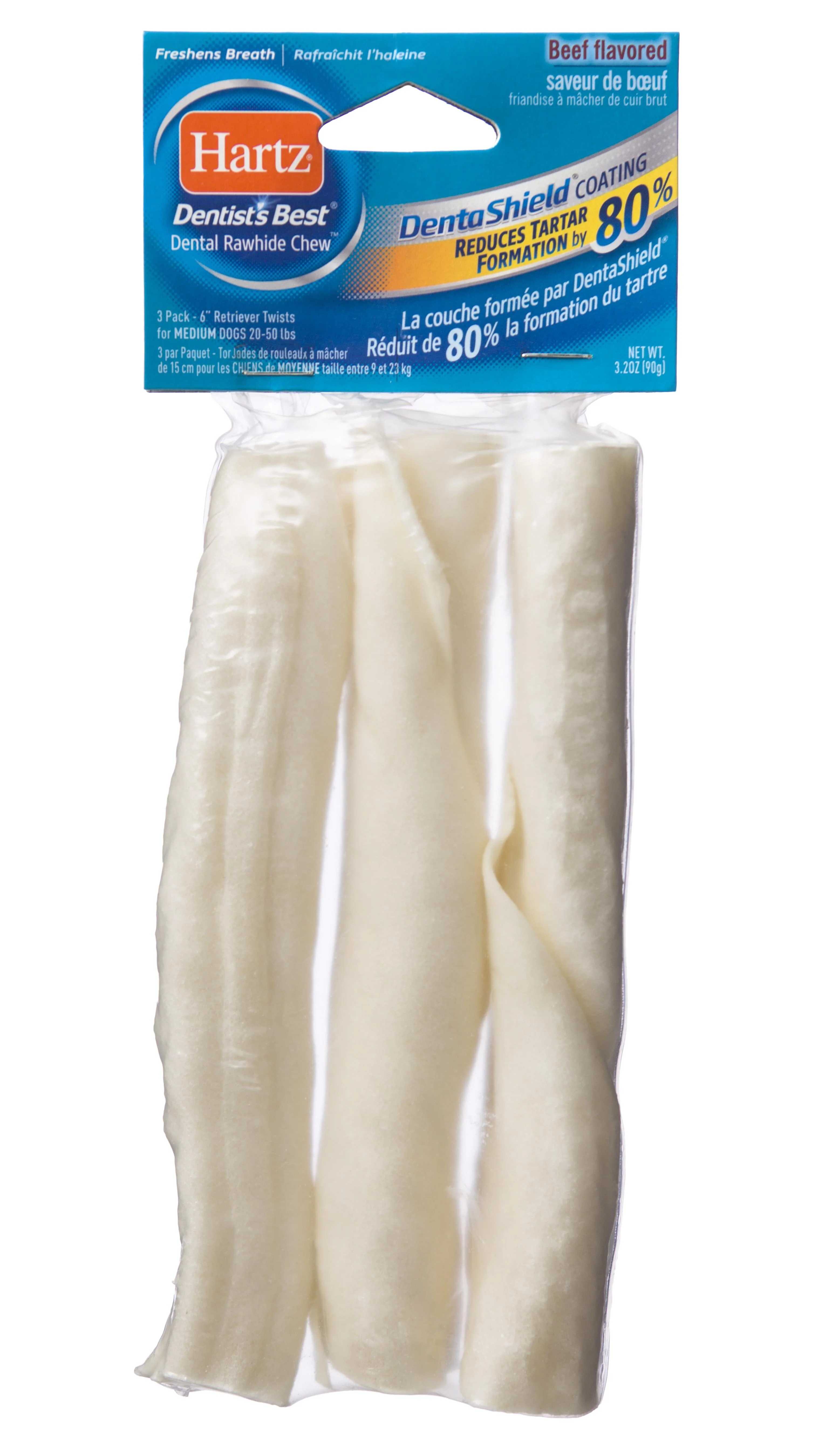 Hartz Mountain Dentist's Best Beef Rawhide Twists Natural Dog Chews - 6" Inch - 3 Pack