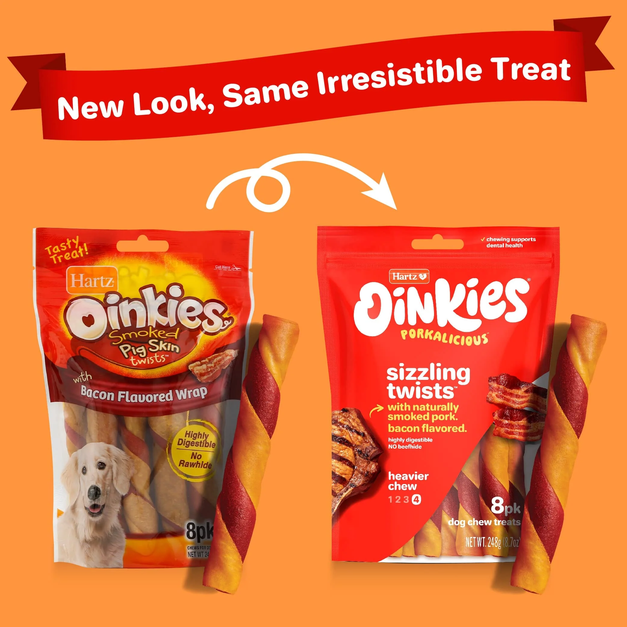 Hartz Mountain Oinkies Rawhide-Free Bacon Wrapped Pork Skin Twists Natural Dog Chews - 10 Pack - Image 2