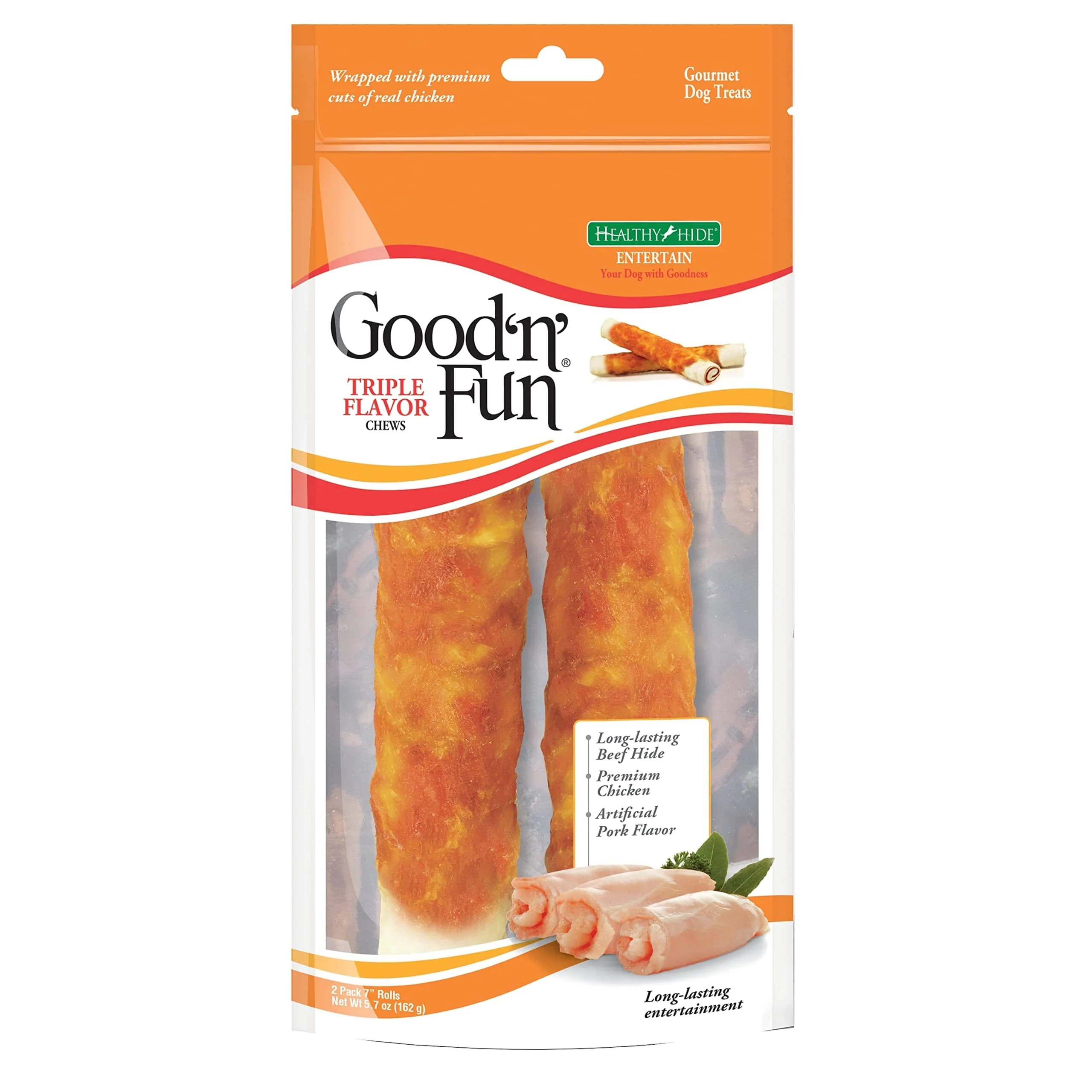 Healthy Hide Salix Good N' Fun Triple Flavor Beef Pork and Chicken Bone Natural Dog Chew - Medium