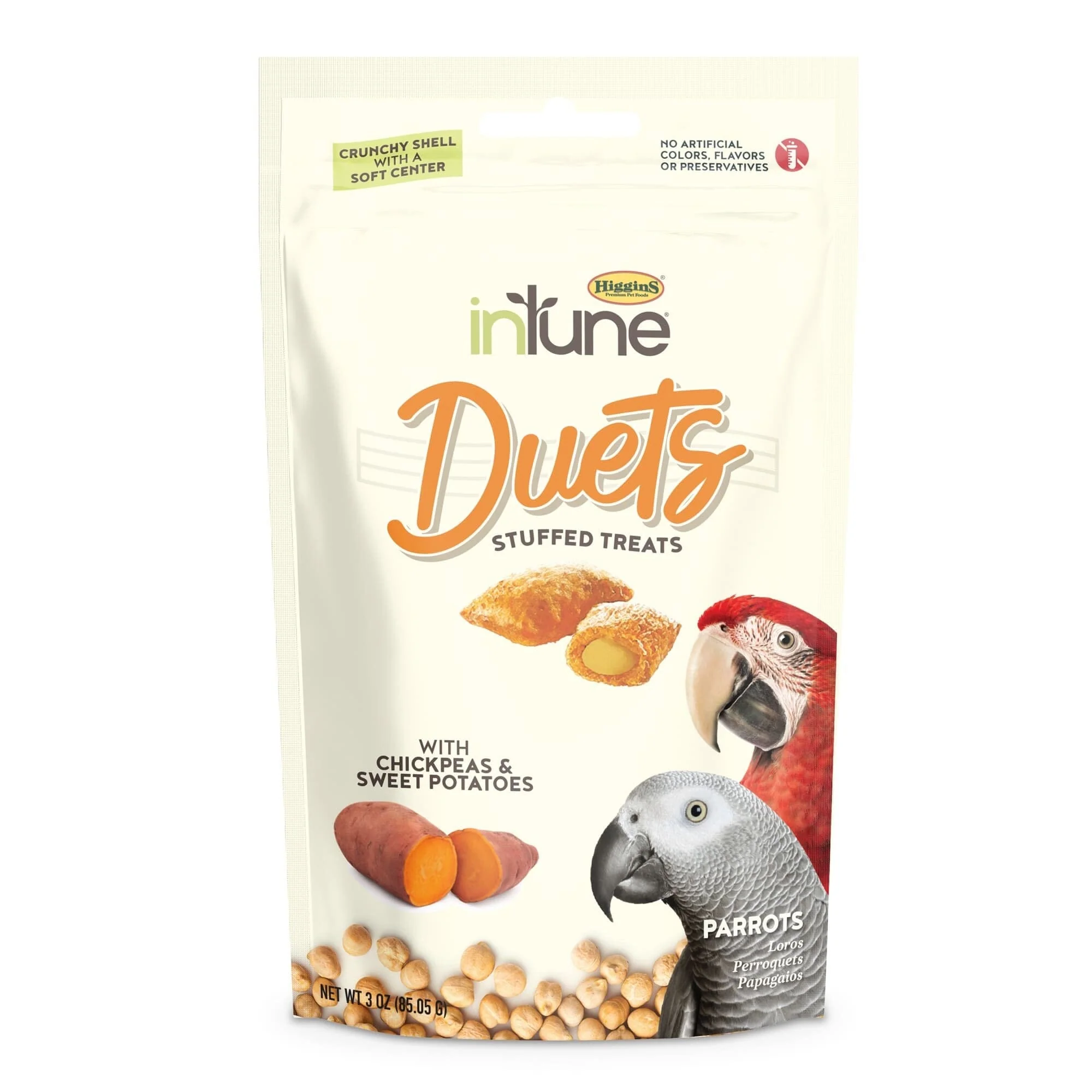 Higgins InTune Duets Stuffed Chikpeas and Sweet Potato Parrot Bird Treats - 3 Oz
