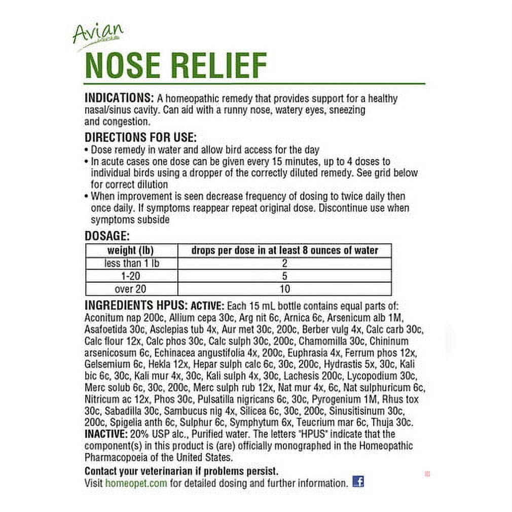 HomeoPet HomeoVet Avian Nose Relief Liquid Drop Poultry and Bird Supplements - 15ML - Image 2