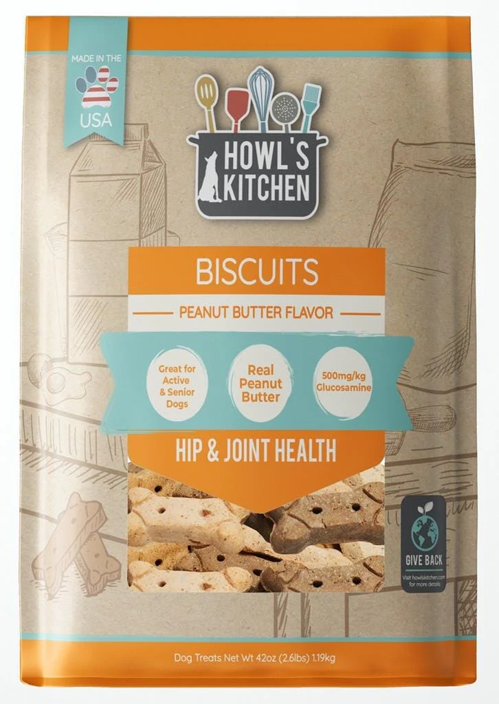 Howl's Kitchen Hip and Joint Glucosomine Peanut Butter Crunchy Biscuits Dog Treats - 42 Oz