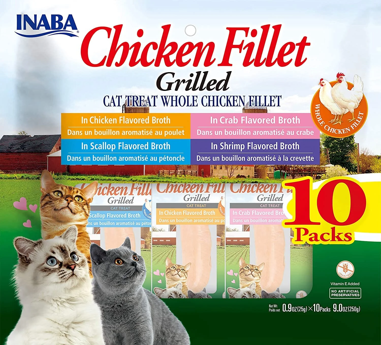 Inaba Chicken Fillet Grilled Variety Pack Cat Treats - Assorted - .9 Oz - 10 Pack