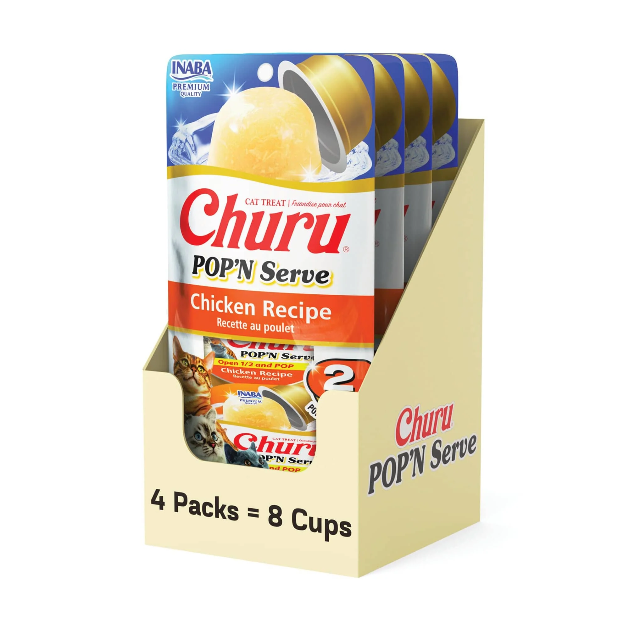 Inaba Churu Pop N' Serve Chicken Jelly Cups Cat Treats with Vitamin E and Taurine - 2.4 Oz - 4 Pack