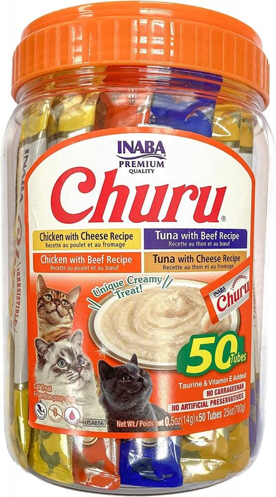 Inaba Churu Purees Grain-Free Lickable and Squeezable Puree Cat Treat Pouches - Assorted - .5 Oz - Case of 50