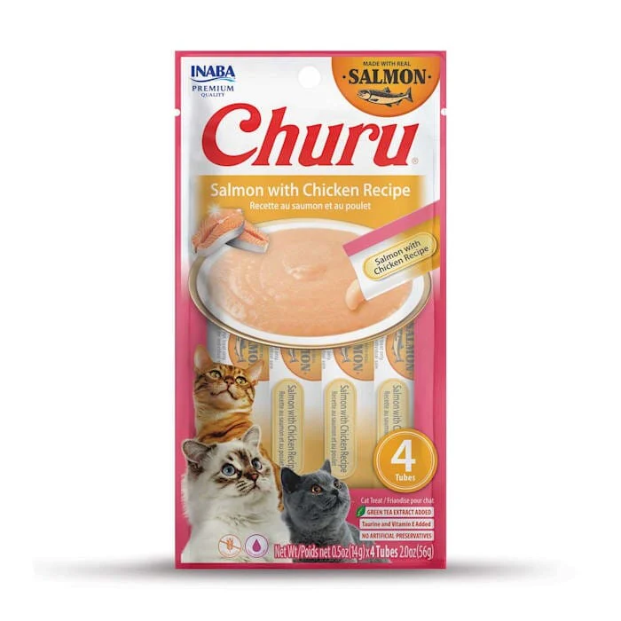 Inaba Churu Salmon and Chicken Puree Lickable Cat Treats - .5 Oz - 4 Pack - Case of 6