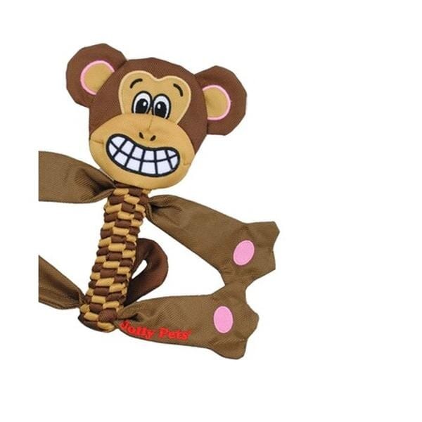 Jolly Pets Animal Flatheads Monkey Stuffing-Free Squeak and Rope Tug Dog Toy - Image 3