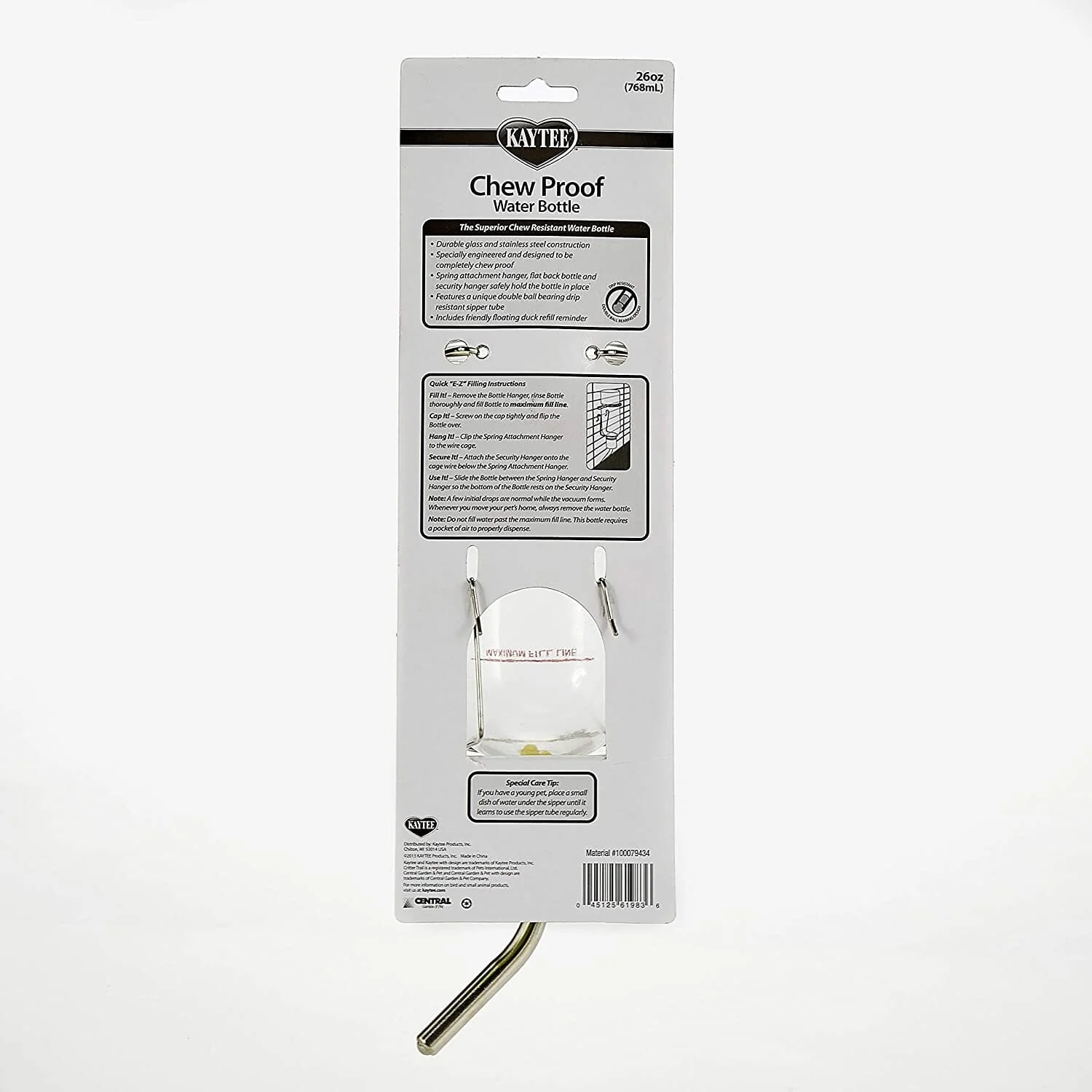 Kaytee Chew-Proof Water Bottle Clear - 26 Oz - Image 2