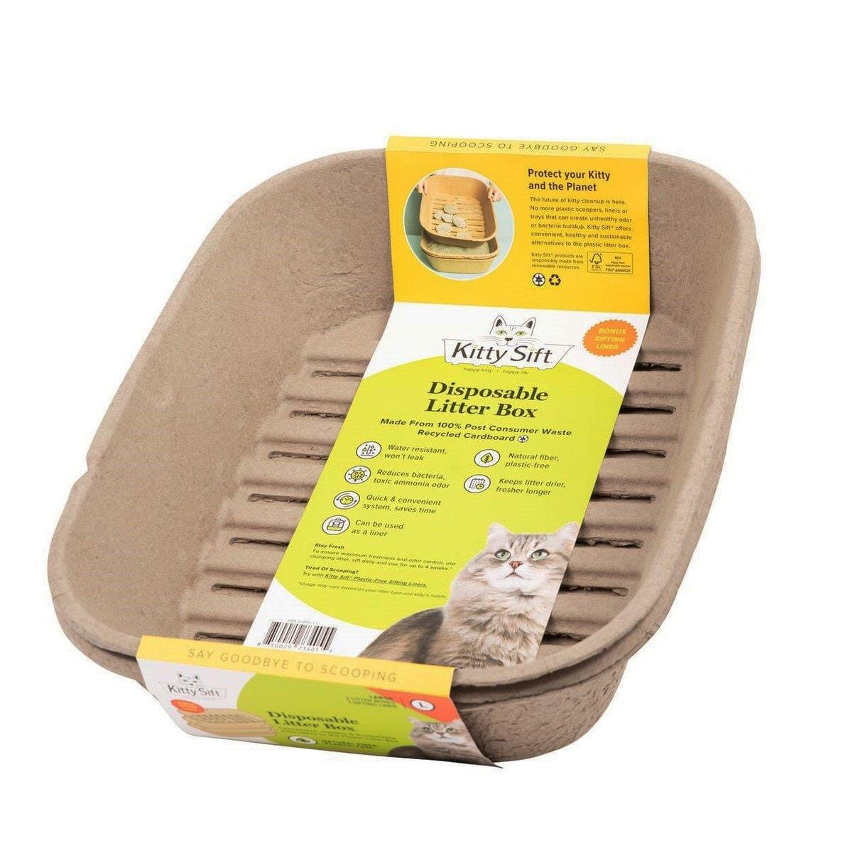 Kitty Sift Eco-Friendly Disposable Cat Litter Box - Large - 2 Pack