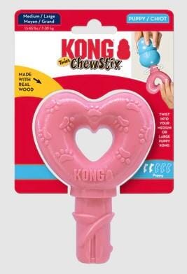 Kong ChewStix Twist Heart Real Wood Puppy Dog Toy - Medium/Large
