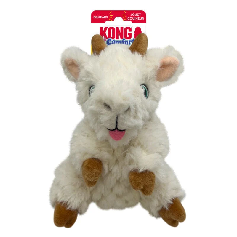 Kong Comfort Tykes Goat Low-Stuffing Crinkle and Removable Squeaker Plush Dog Toy - Small