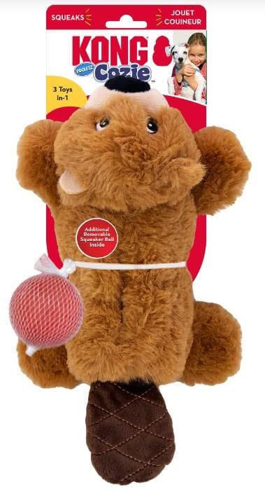 Kong Cozie Pocketz Beaver Internal Pouch Squeak and Plush Dog Toy - Small