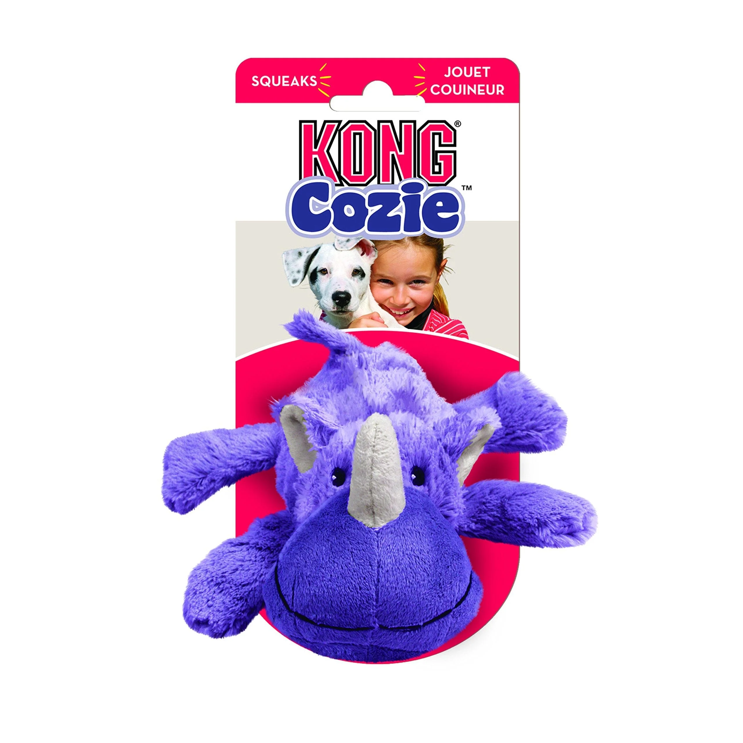 Kong Cozie Rosie Rhino Cuddle Squeak Plush Dog Toy - Small