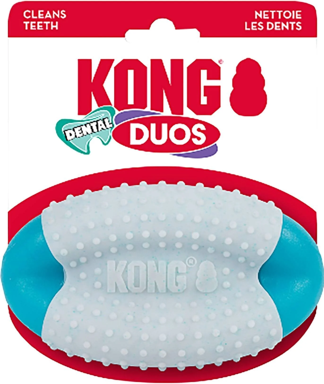 Kong Dental Duos Football Multi-Surfaced Dental and Teeth Cleaning Rubber Chew Dog Toy - Medium/Large