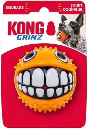 Kong Grinz Puffer Fish Bouncy Ball Squeak and Fetch Rubber Dog Toy - Image 4