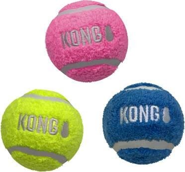 Kong Sport Softies Ball Non-Squeak Sherpa Fleece Covered Tennis Balls Fetch Dog Toys - Image 2