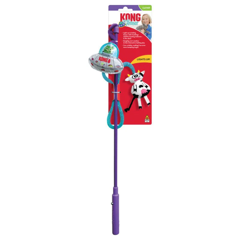 Kong Teaser UFO Cat Teaser Wand with Light-Up Plush Cat Toy