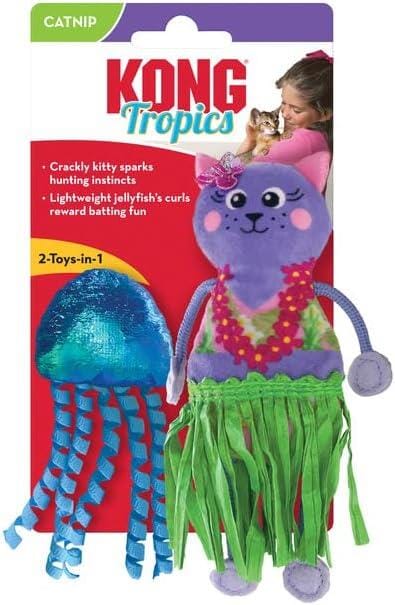 Kong Tropics Hula Cat and Jellyfish Crinkle and Plush Catnip Cat Toy - 2 Pack