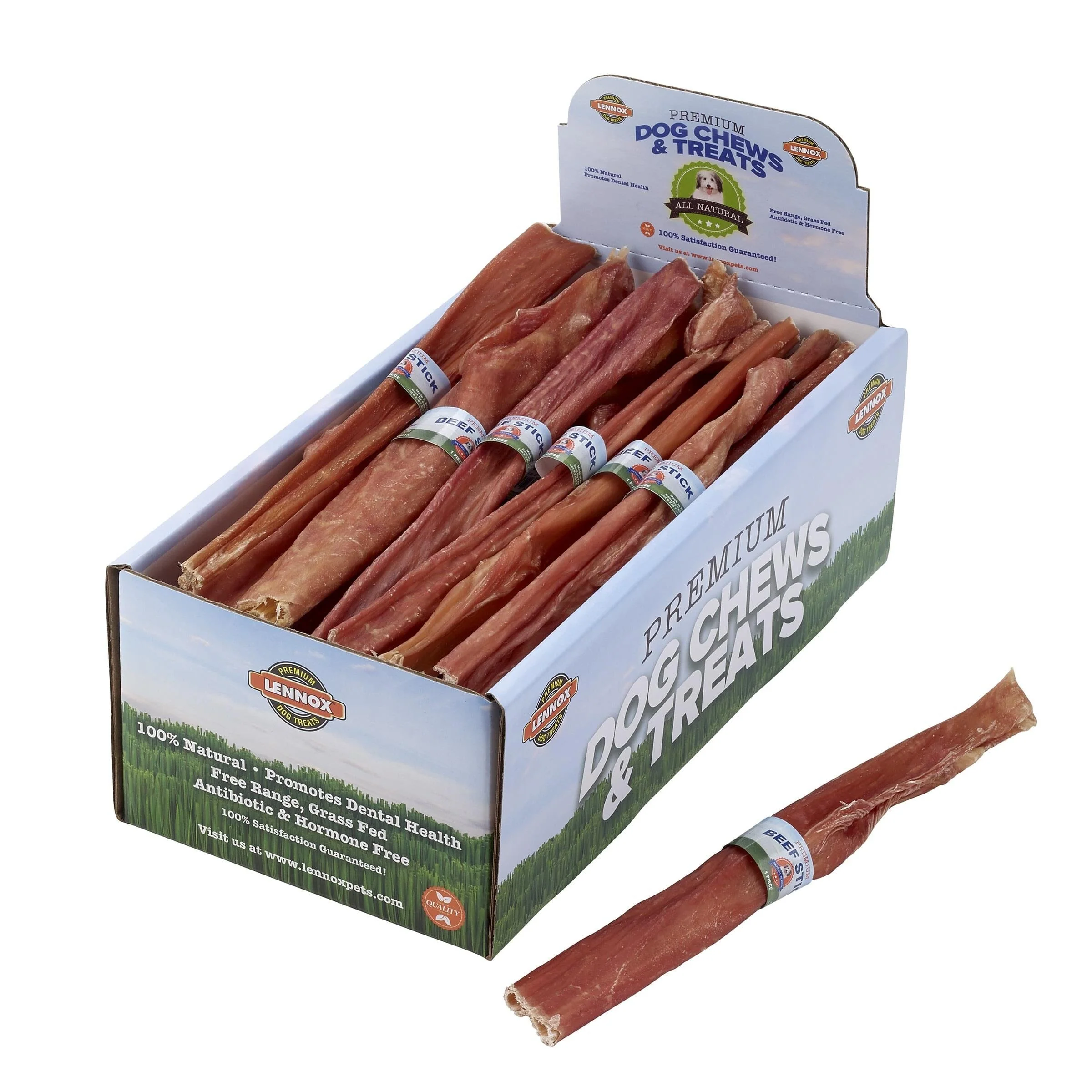 Lennox Bladder Beef Sticks Natural Dog Chews - 12 Inch - 25 Count