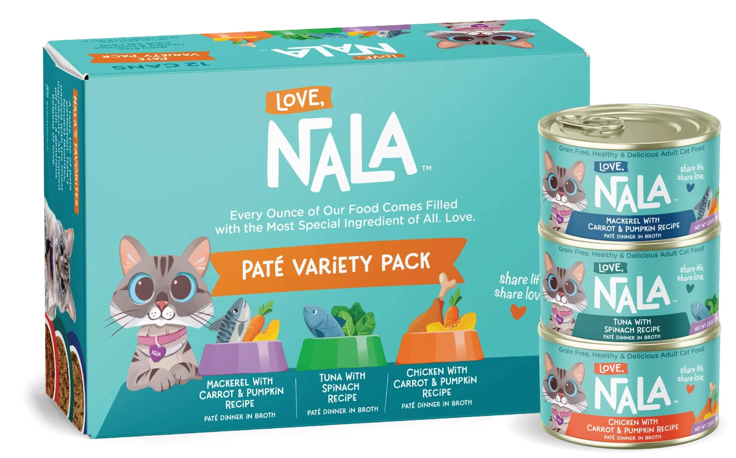 Love Nala Pate Canned Cat Food - Variety Pack - 2.8 Oz - Case of 12