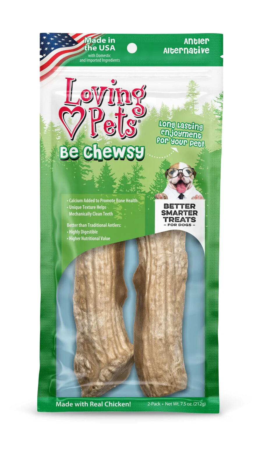 Loving Pets Be Chewsy Alternative Antler Natural Dog Chews - 2 Pack