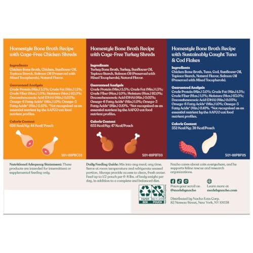 Made by Nacho Chicken Turkey Tuna and Cod Bone Broth Cat Food Topper - Variety Pack - 2.5 Oz - 12 Pack - Case of 2 - Image 2