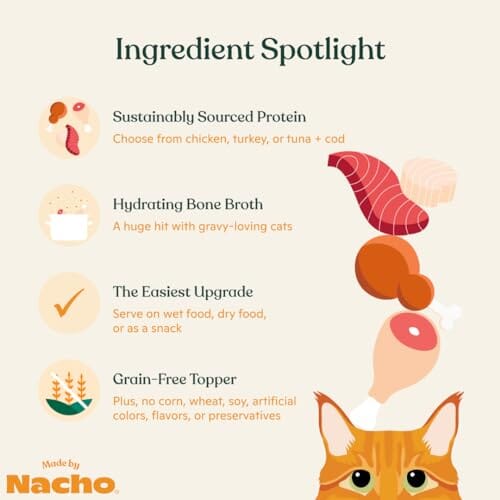 Made by Nacho Chicken Turkey Tuna and Cod Bone Broth Cat Food Topper - Variety Pack - 2.5 Oz - 12 Pack - Case of 2 - Image 4