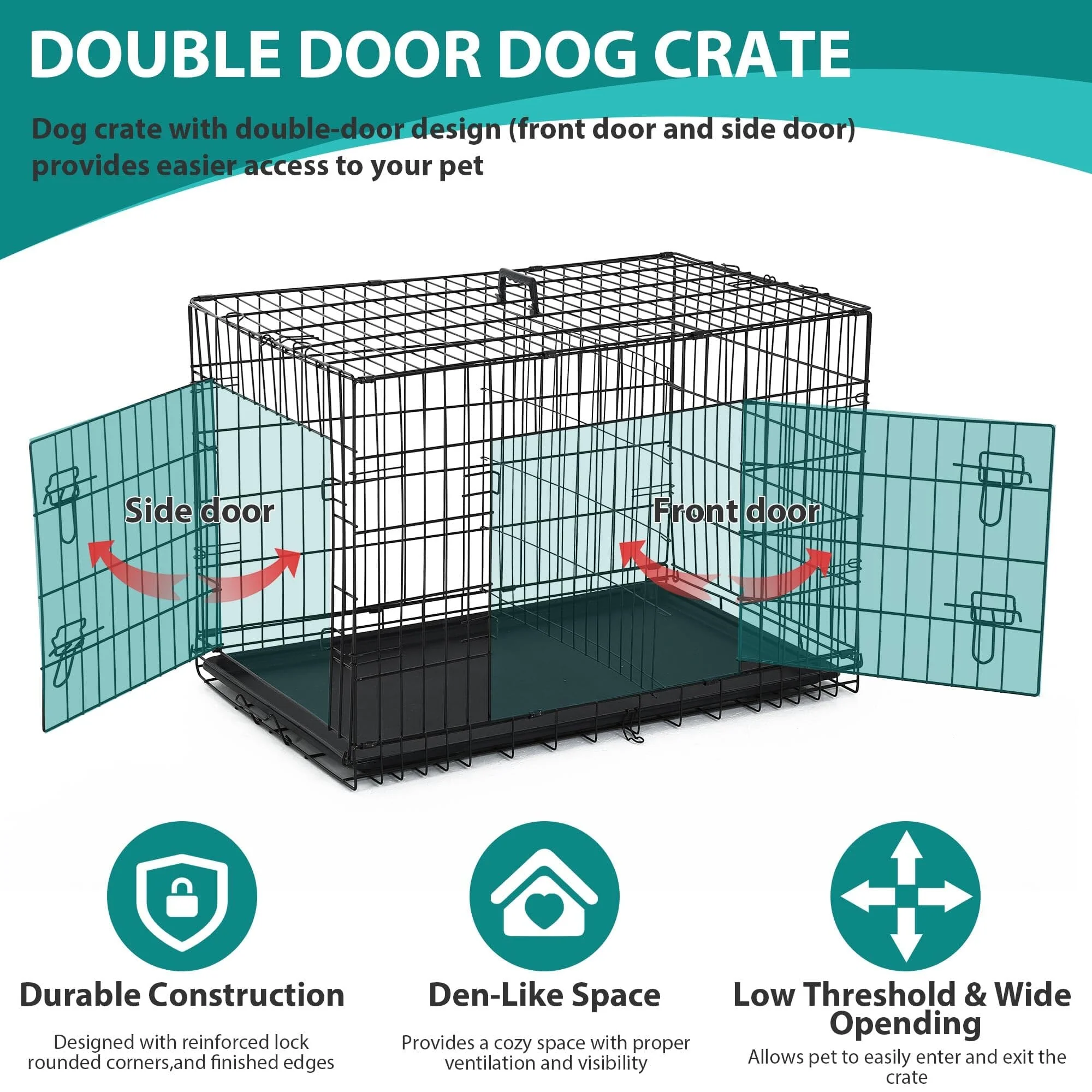 Mclovin's Pet Double Door Folding Metal Dog Crate - Black - 48" Inches - Image 4