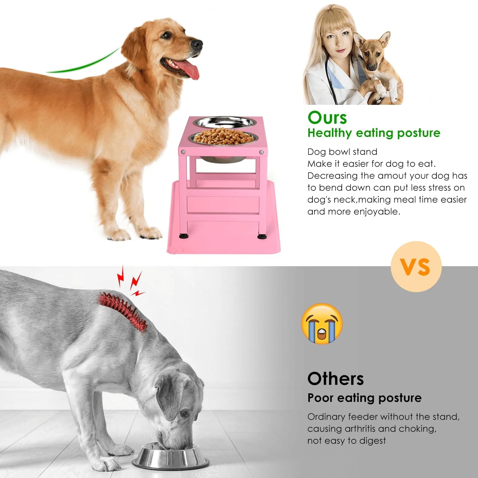 Mclovin's Pet Elevated Angled Food and Water Double Pet Bowl - Pink - Image 2