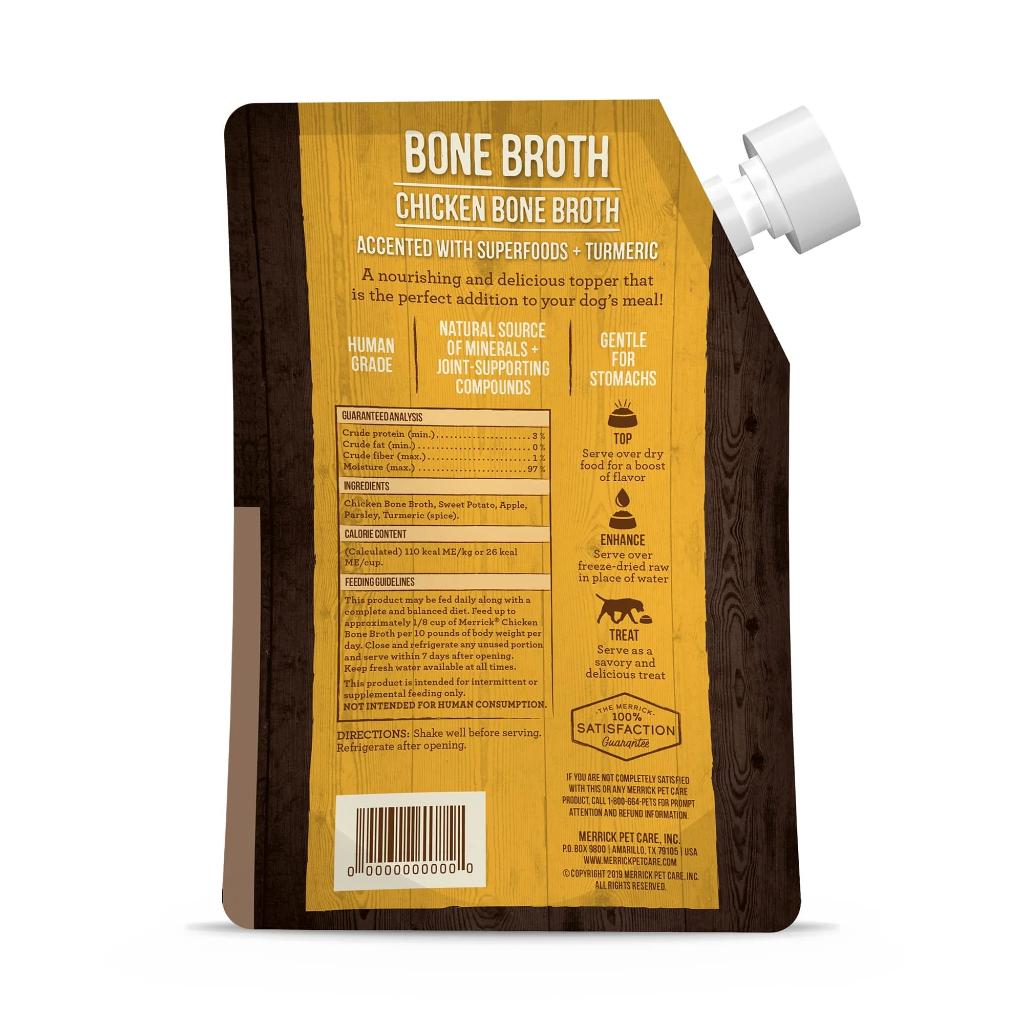 Merrick Grain-Free Chicken Bone Broth with Superfoods Wet Cat and Dog Food Topper Pouch - 16 Oz - Image 2