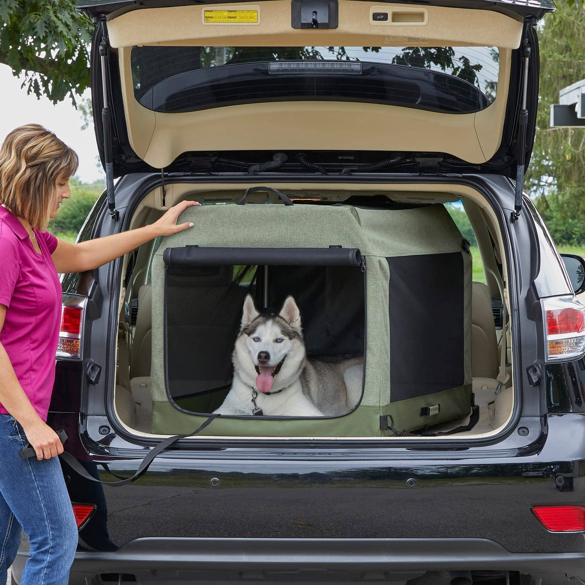 Midwest Canine Camper Pop-Up Tent Soft Folding Dog Crate - Green - 42" X 26" X 32" In - Image 4