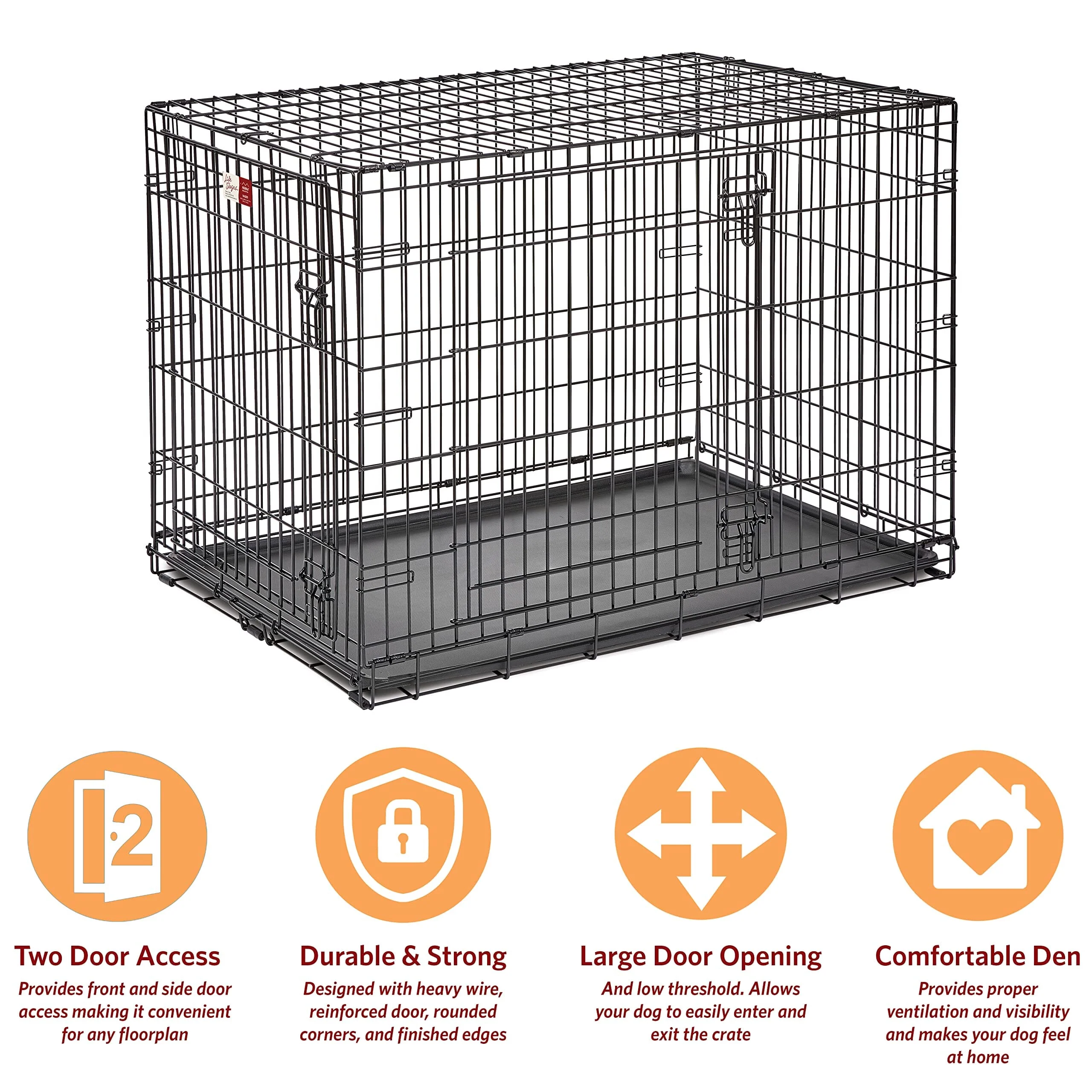 Midwest Contour Metal Folding Double Door Dog Crate - 42" X 28" X 30" Inches - Image 3
