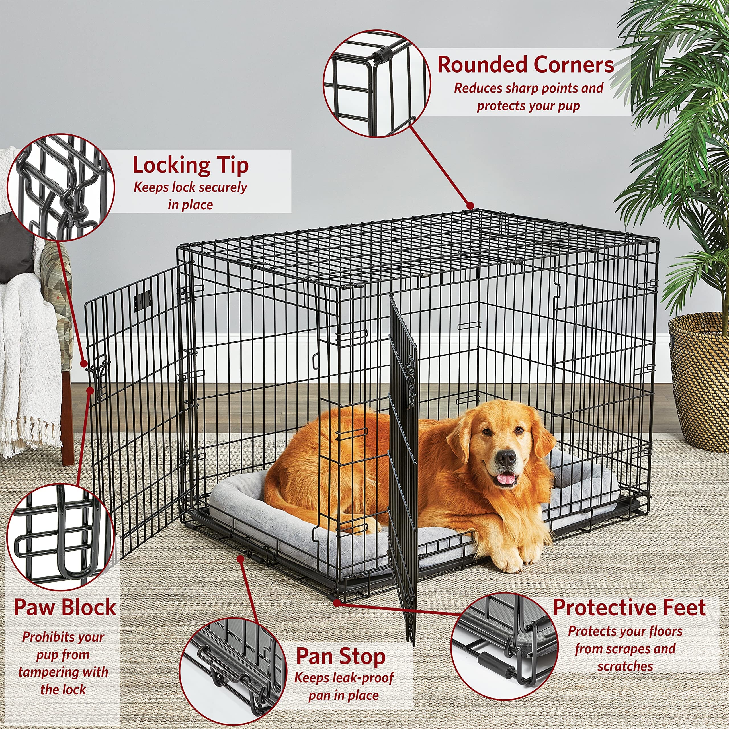 Midwest Contour Metal Folding Single Door Dog Crate - 42" X 28" X 30" Inches - Image 2