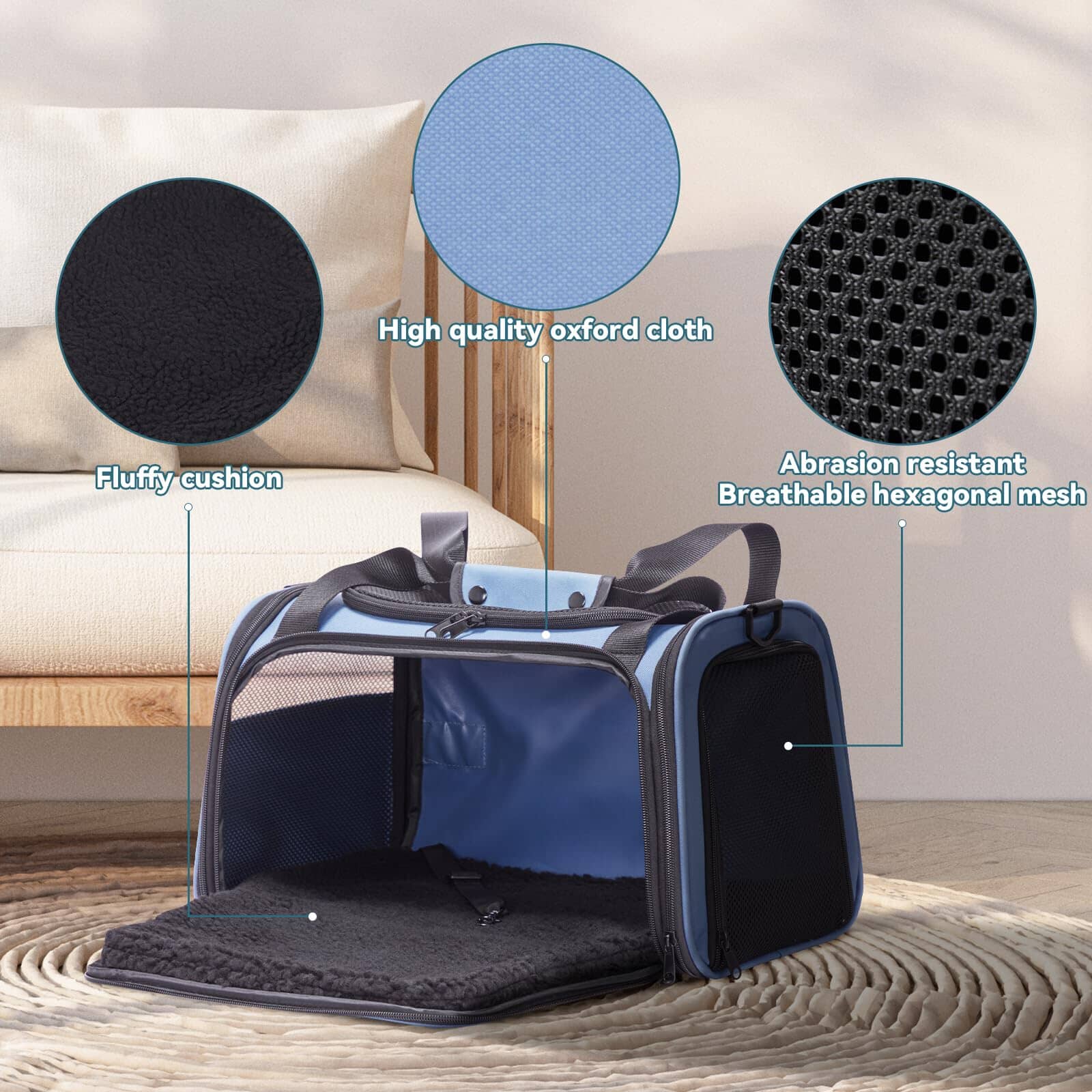 Midwest Duffy Expandable Travel Pet Carrier - Blue - Small - 16.3" X 10.1" X 9.3" Inches - Image 3