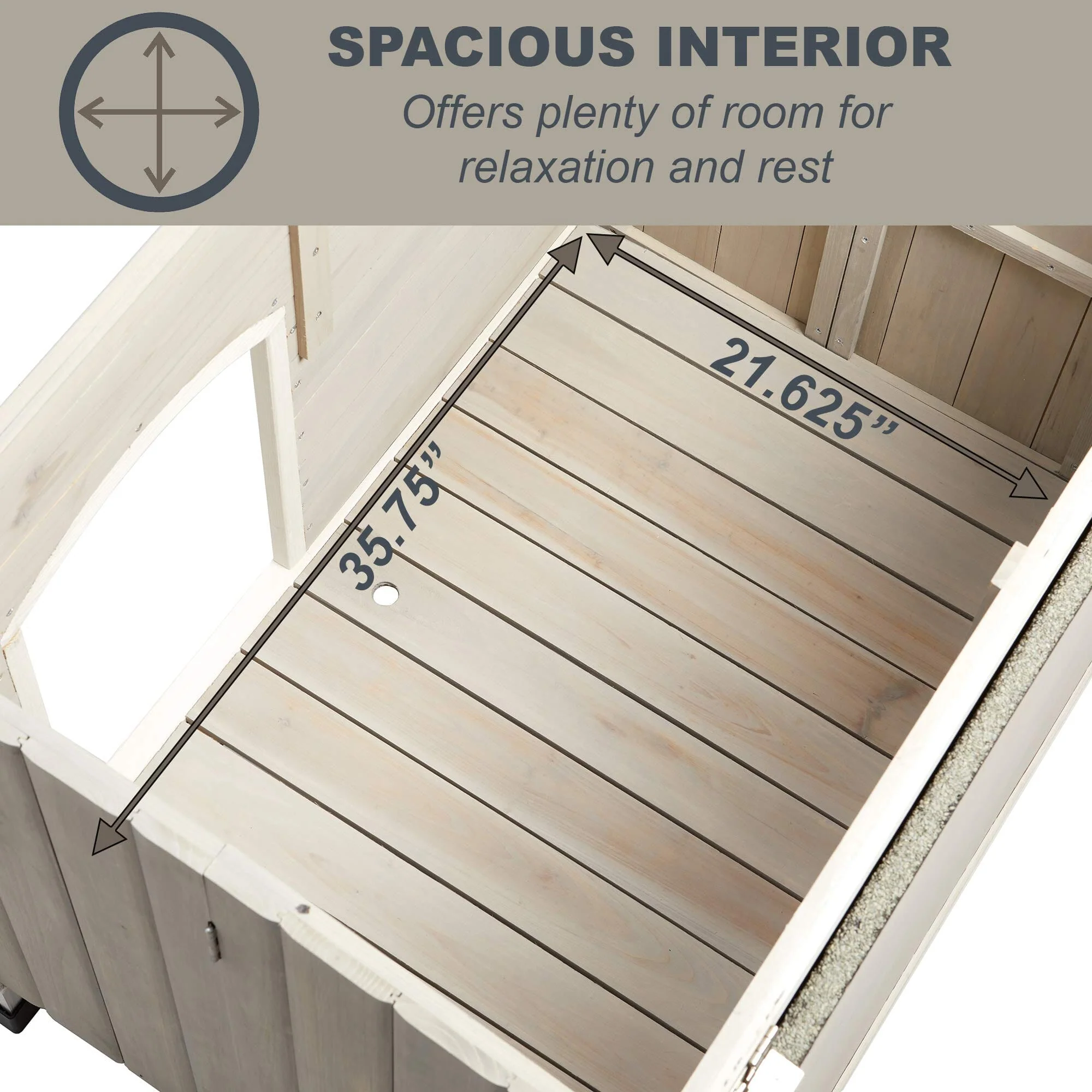 Midwest Eillo Folding Outdoor Wooden Dog House - Gray/White - Medium - 25.2" X 40.6" X 29.1" Inches - Image 6