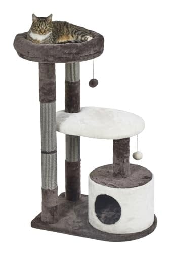 Midwest Homes Feline Alden 3-Level Cat Tree Furniture - Mocha/Cream - Medium - L:20.9 X W:30.9 X H:40.6 Inch