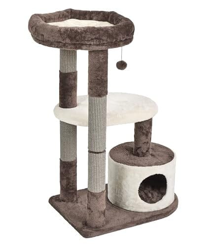 Midwest Homes Feline Alden 3-Level Cat Tree Furniture - Mocha/Cream - Medium - L:20.9 X W:30.9 X H:40.6 Inch - Image 2