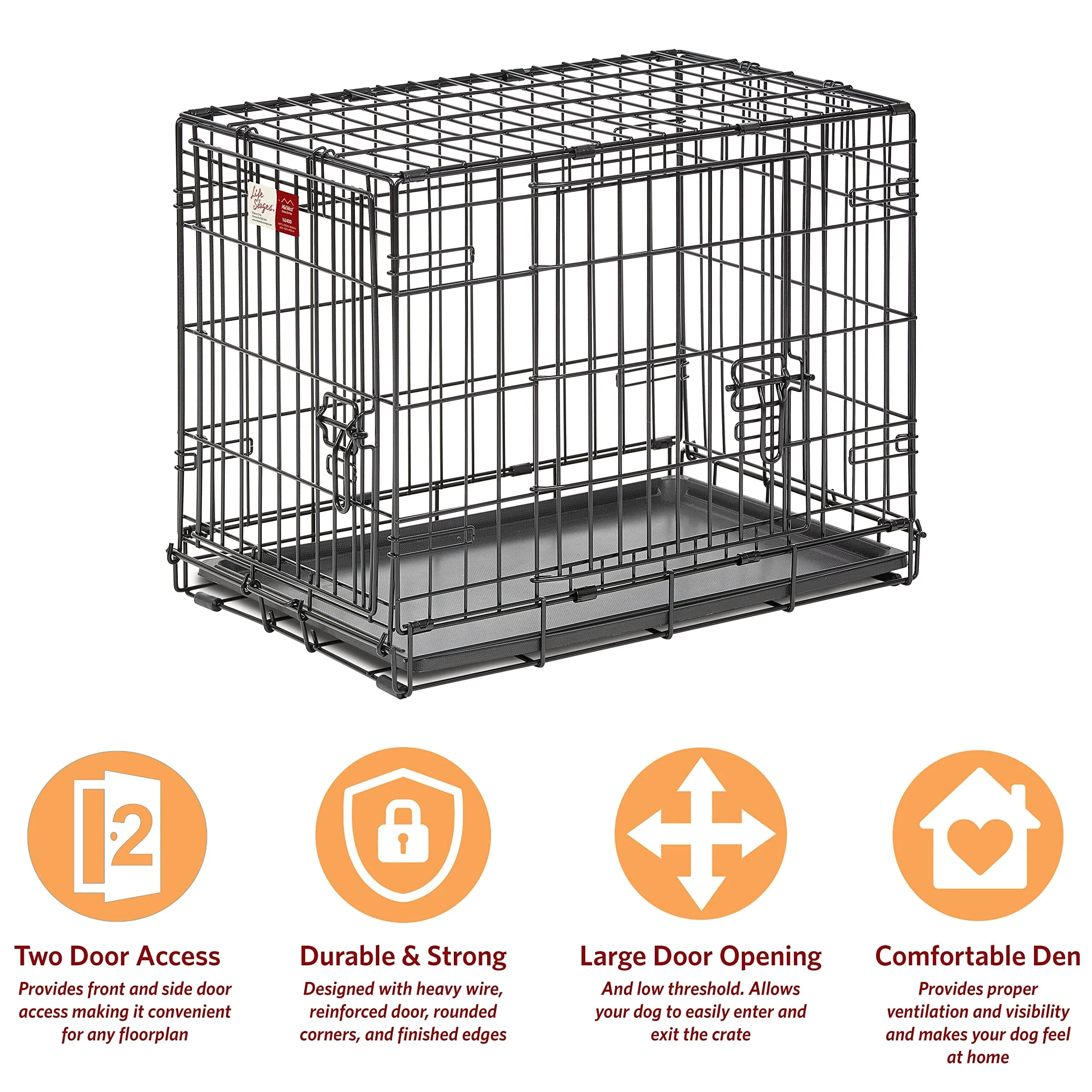 Midwest Lifestages Metal Folding Single Door Dog Crate with Divider - 24" X 18" X 21" Inches - Image 3