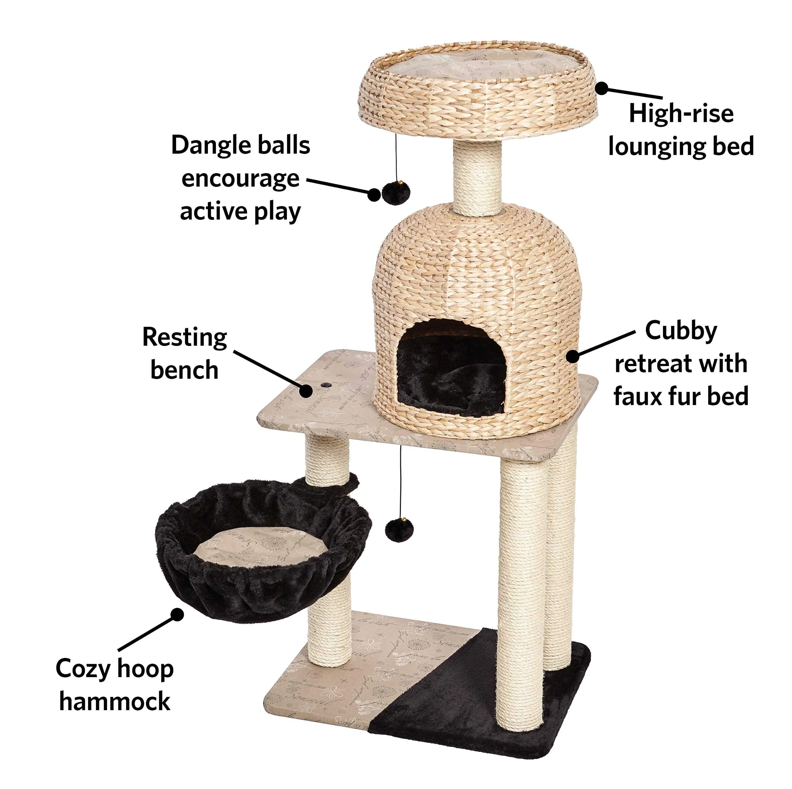 Midwest Nuvo Reid Fine N' Fun Wicker 4-Tier Cat Tree Furniture - Beige - Image 3