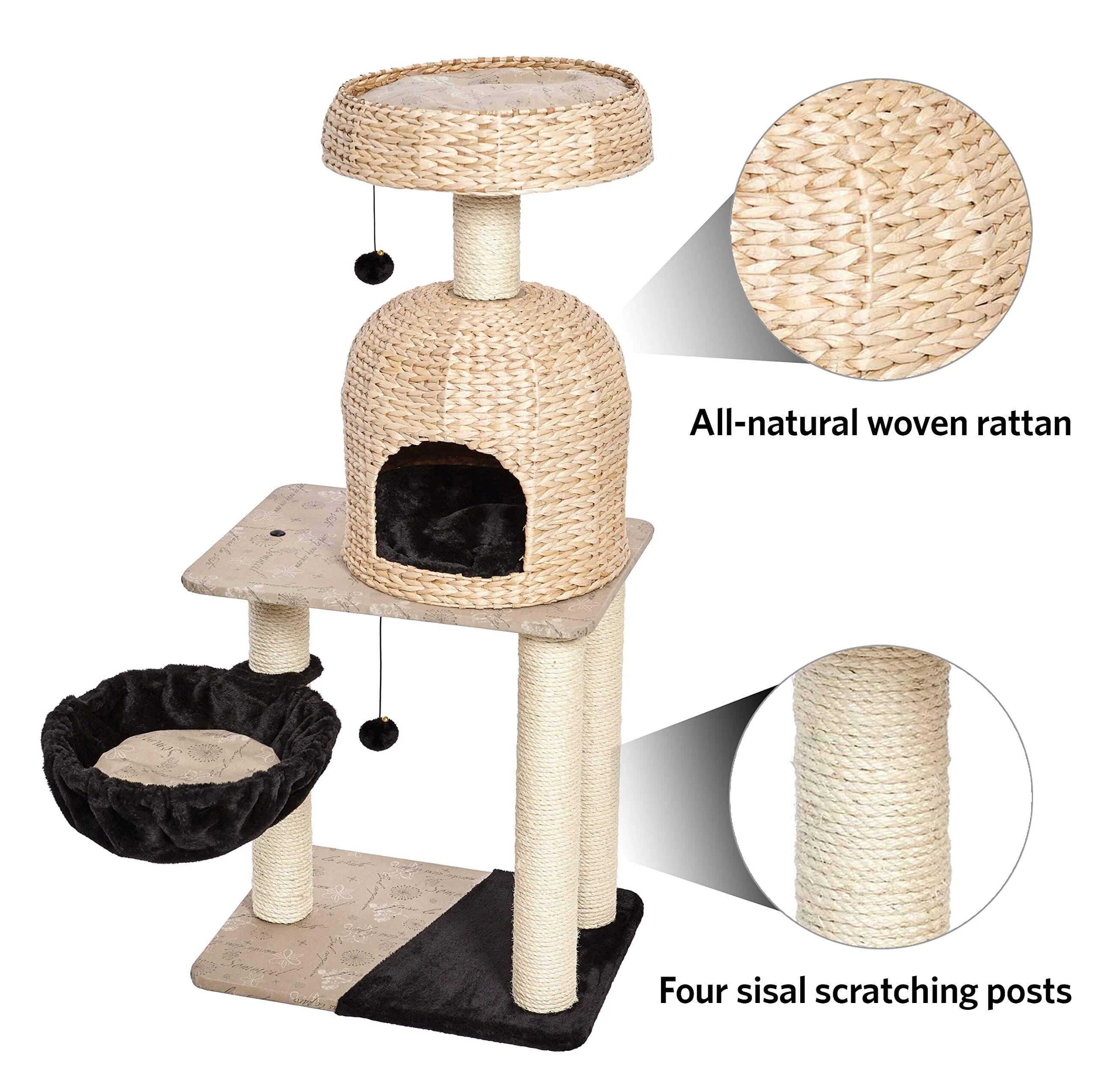Midwest Nuvo Reid Fine N' Fun Wicker 4-Tier Cat Tree Furniture - Beige - Image 4
