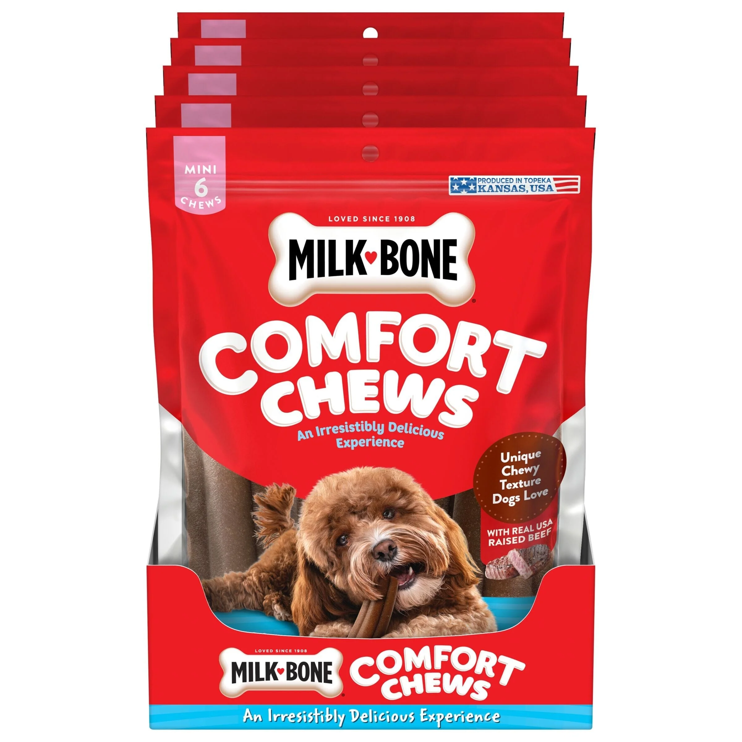 Milk-Bone Rawhide-Free Comfort Chews Beef Flavored Soft and Chewy Dog Treats - Mini - 7.4 Oz - 6 Count - 5 Pack