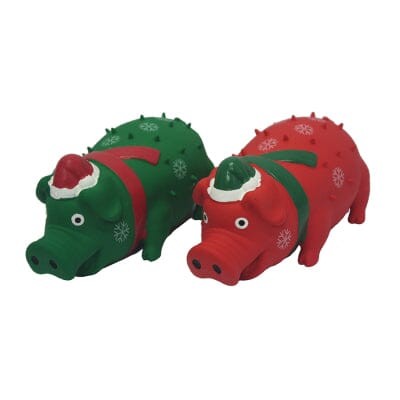 Multipet Holiday Goblets Pig Squeak Latex Dog Toy - Green/Red - 8 Inch