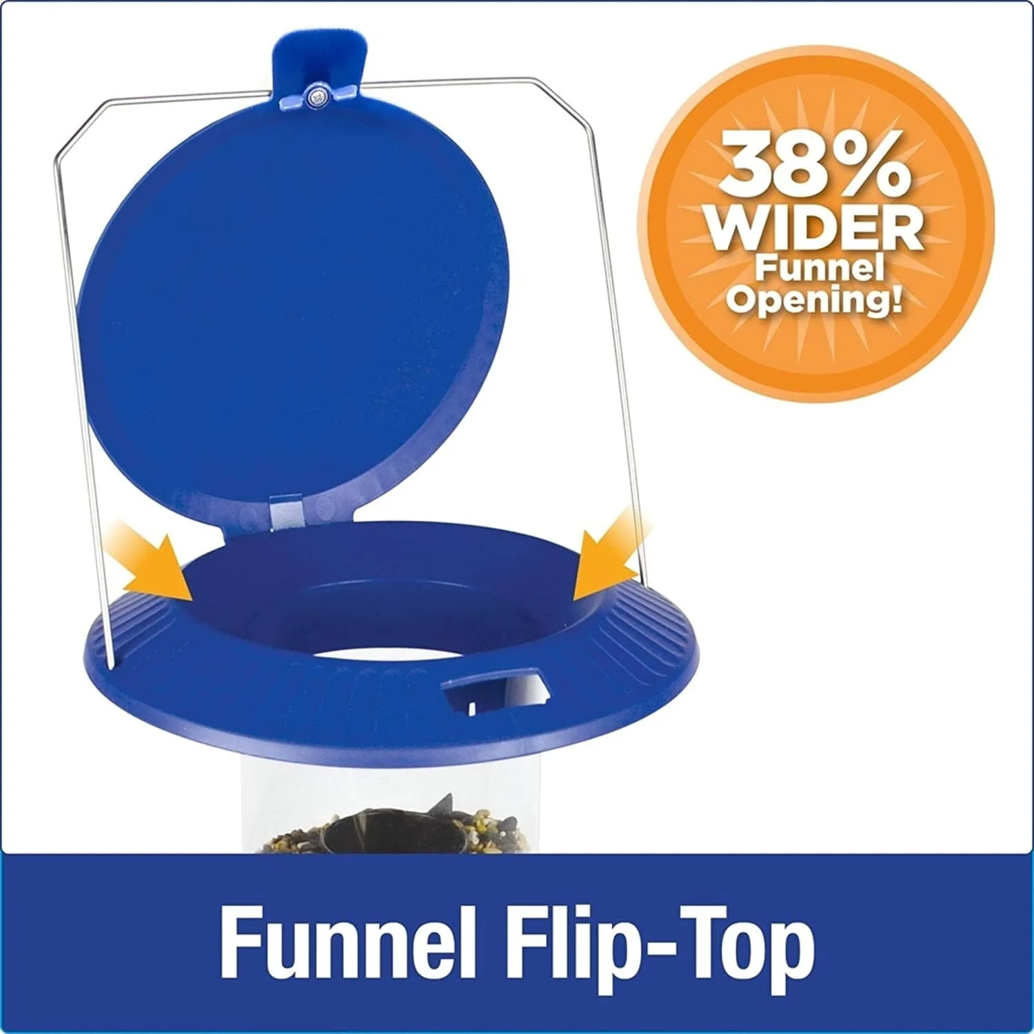 Nature's Way Wide Funnel Flip Top Tube Tubed Wild Bird Feeder - Blue - 3.5 Qt Cap - Image 2