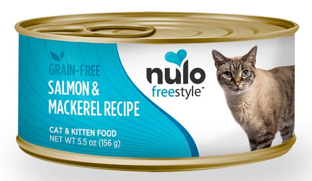 Nulo Freestyle Grain-Free Salmon and Mackerel Kitten and Adult Canned Cat Food - 5.5 Oz - Case of 24