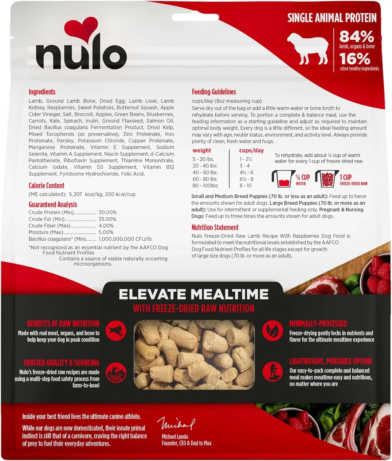 Nulo Grain-Free Freeze-Dried Raw Lamb with Raspberries Complete and Balanced Dry Dog Food - Image 5