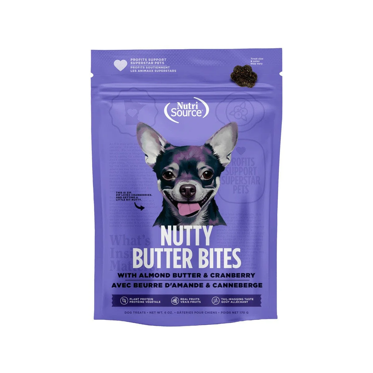 Nutrisource Nutty Butter Bites with Almond Butter and Cranberry Soft and Chewy Dog Treats - 6 Oz