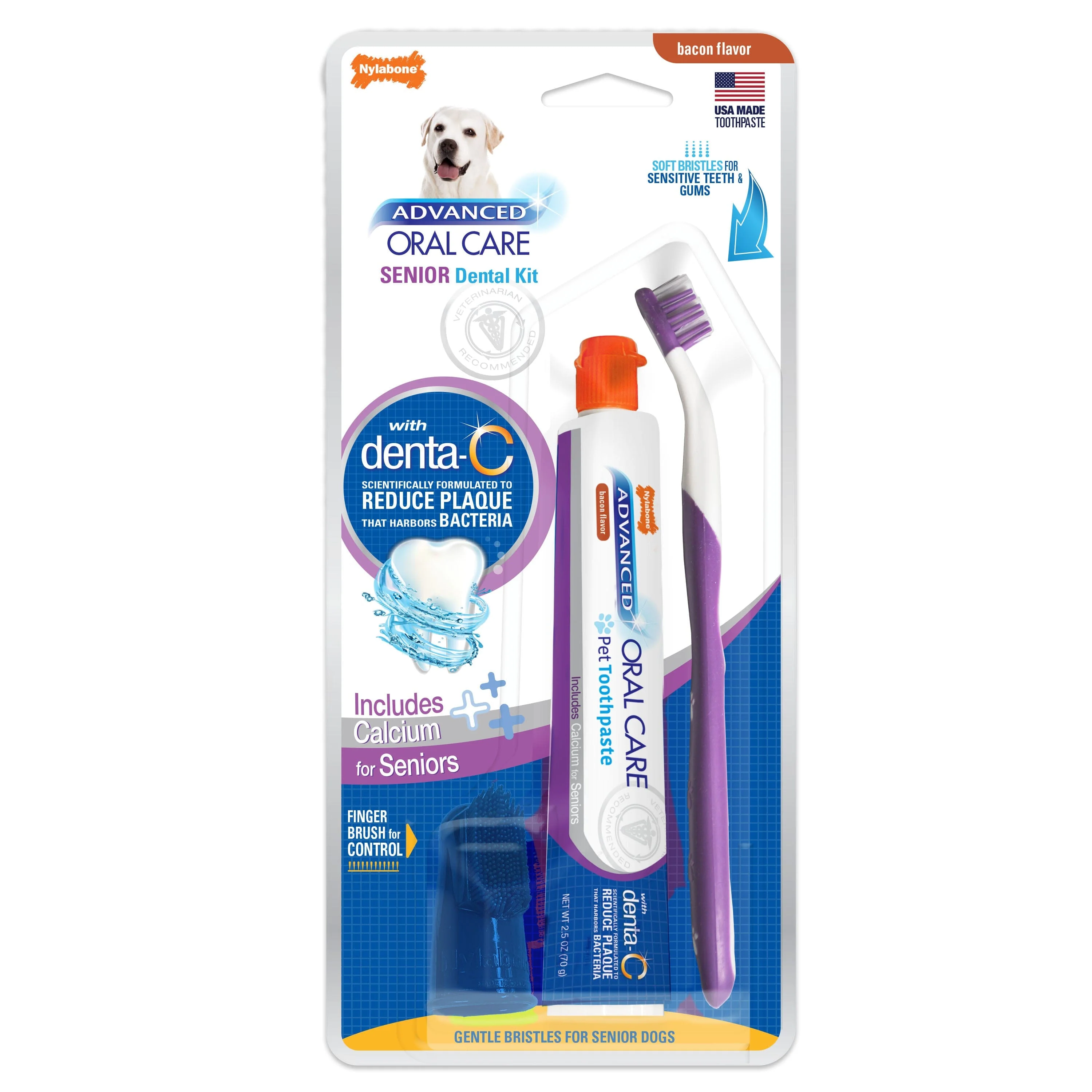 Nylabone Advanced Oral Care Senior Dog Dental Kit Senior Dog Bacon - 3 Count